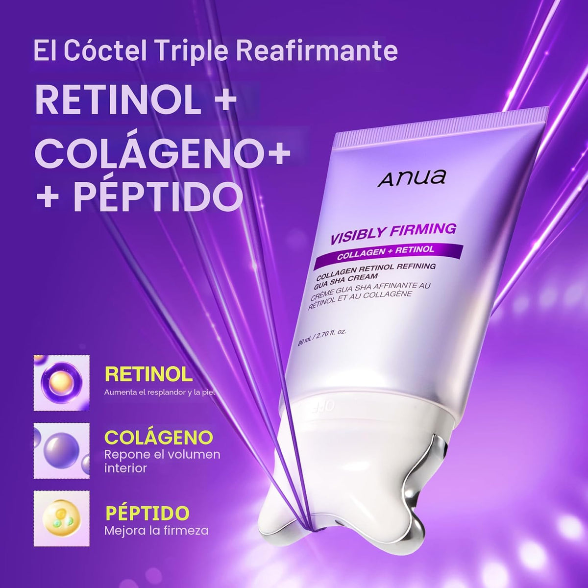 Anua Retinol Collagen Refining Gua Sha Cream – Crema Reafirmante para Cuello y Contorno Facial 80 ml