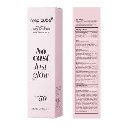 medicube No Cast Just Glow 50ml- Protector solar con colágeno amplio espectro SPF 50 Fórmula ligera, no pegajosa, hidratante