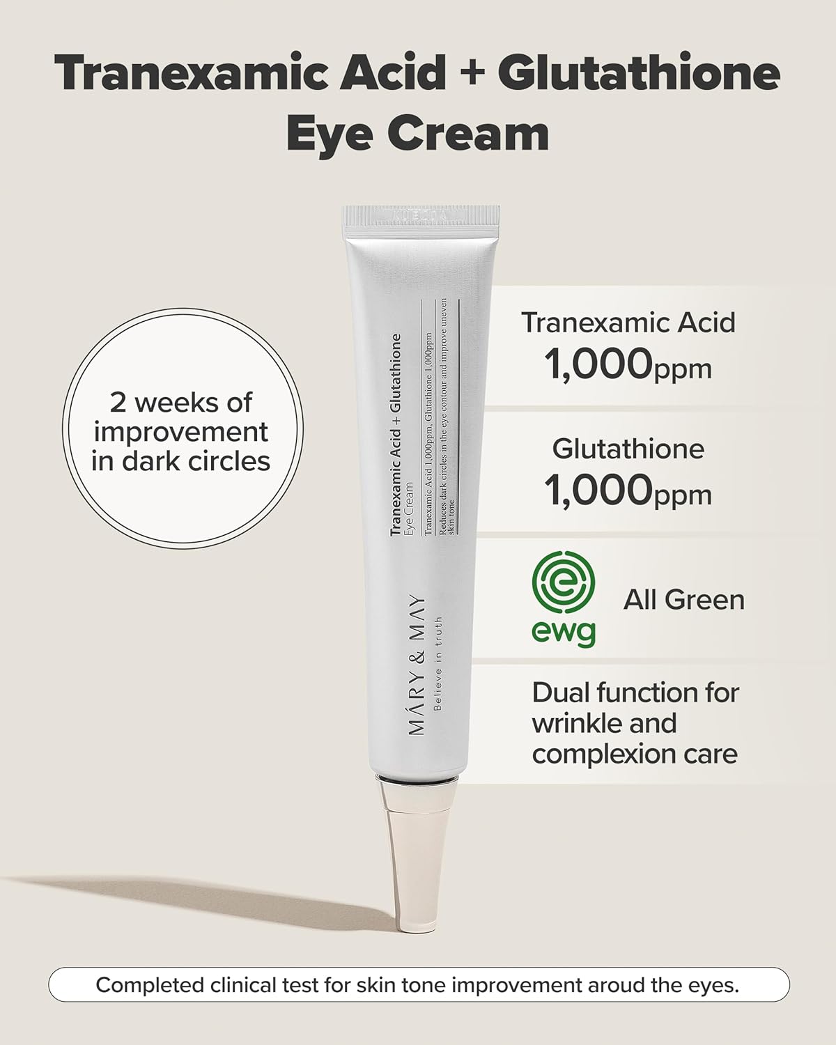 Mary&May Crema de ojos con ácido tranexámico + glutatión 30g