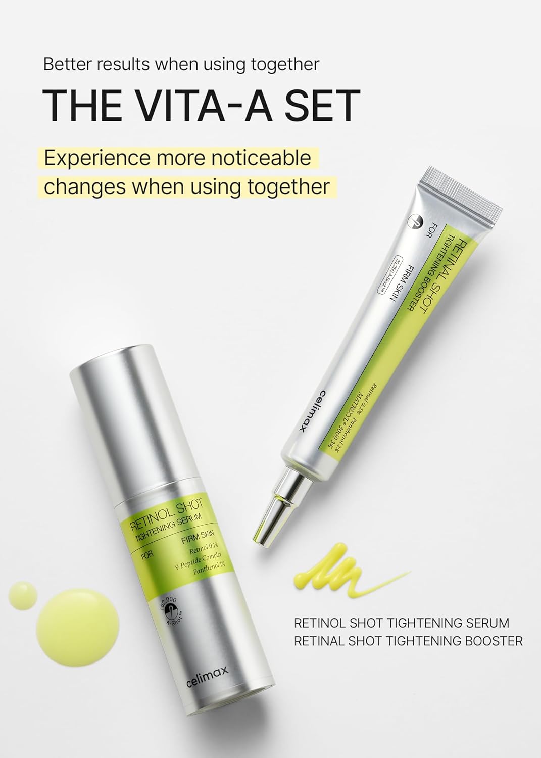 celimax The Vita A Retinol Shot Suero tensor con retinol puro de vitamina A, péptido, minimizador de poros, arrugas y líneas finas