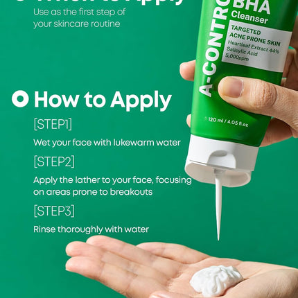 Nineless A-Control Heartleaf & BHA - Limpiador facial exfoliante coreano con ácido salicílico