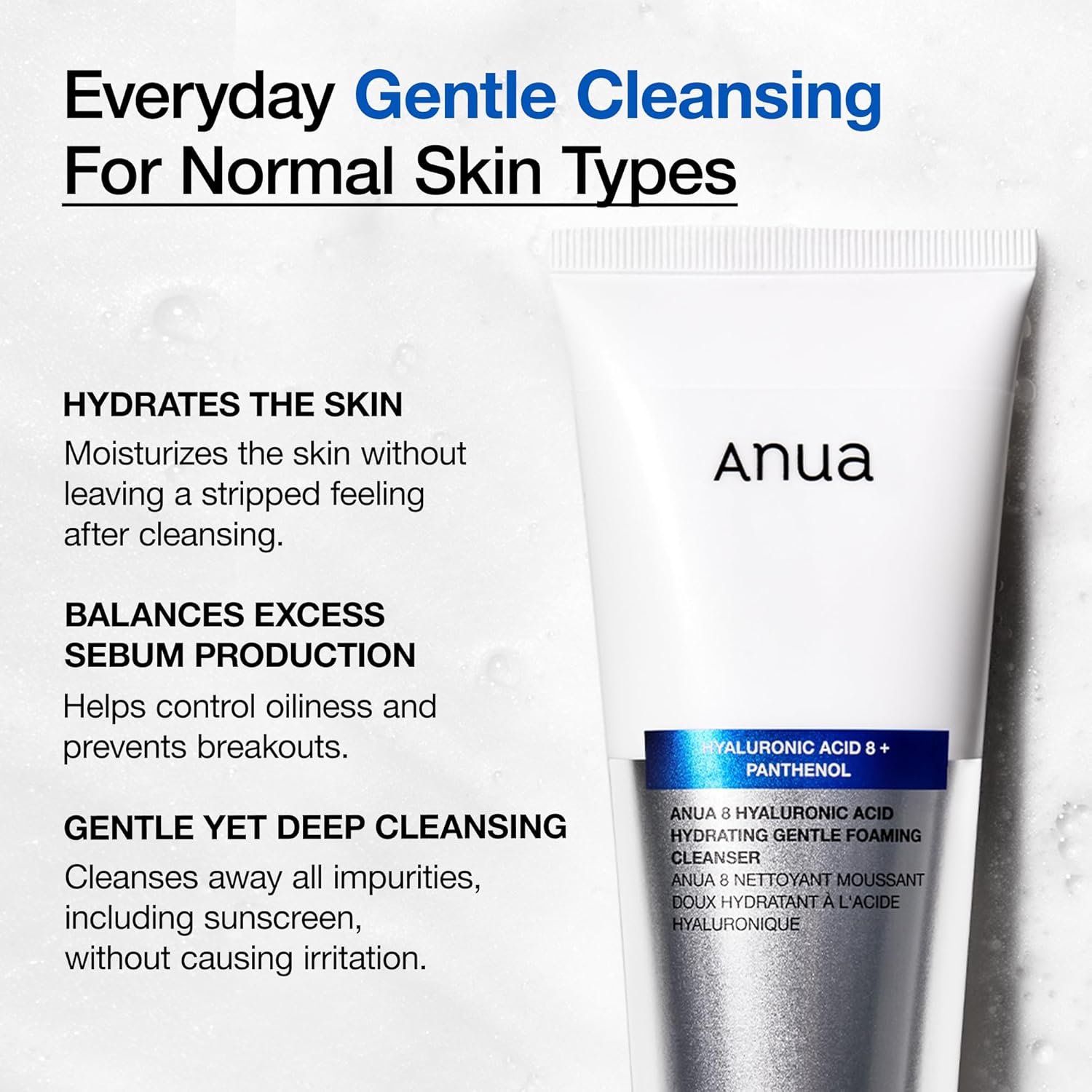 Anua - 8 Hyaluronic + Panthenol  Acid Hydrating Gentle Foaming Cleanser 150ml