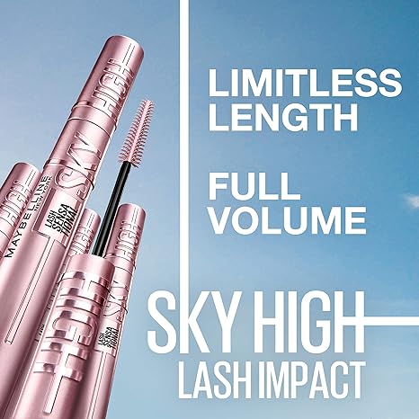 Maybelline Sky High Lavable Mascara Maquillaje, voluminizante, Construible, Mascara de alargamiento, Definición, Curling, Multiplicación, Lavable Muy Negro