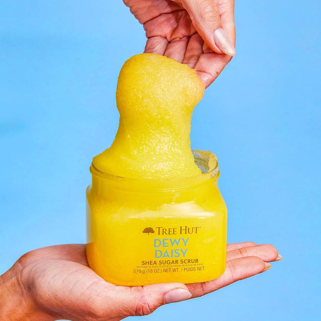 Tree Hut Dewy Daisy - Exfoliante de azúcar de karité, exfoliante corporal hidratante e hidratante con manteca de karité