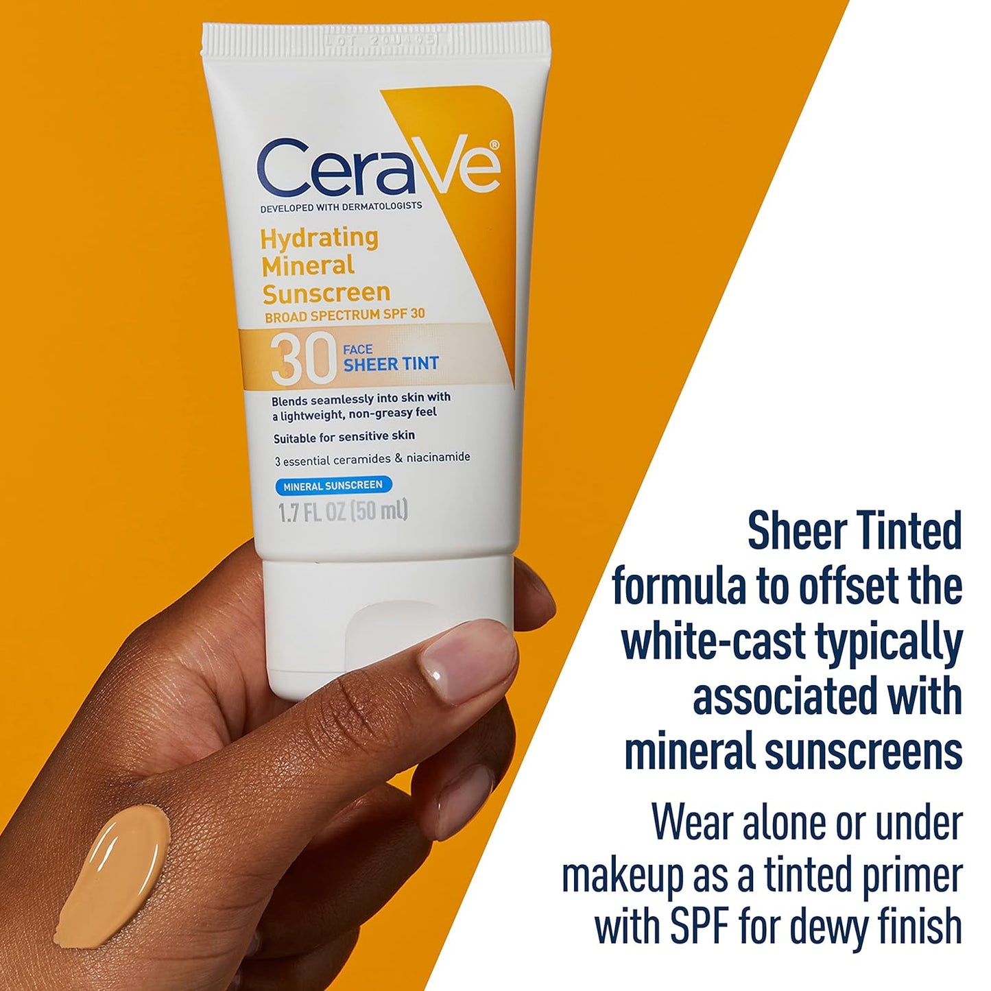 CeraVe Protector solar tinta con SPF 30 | Protector solar mineral hidratante con óxido de zinc y dióxido de titanio