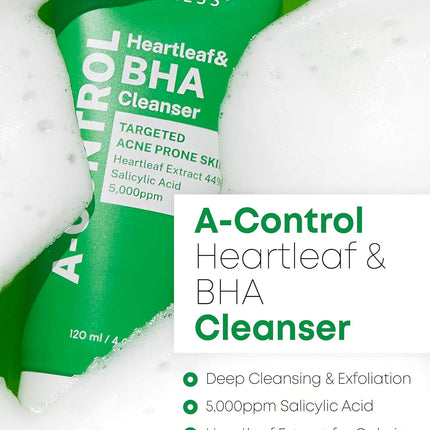 Nineless A-Control Heartleaf & BHA - Limpiador facial exfoliante coreano con ácido salicílico