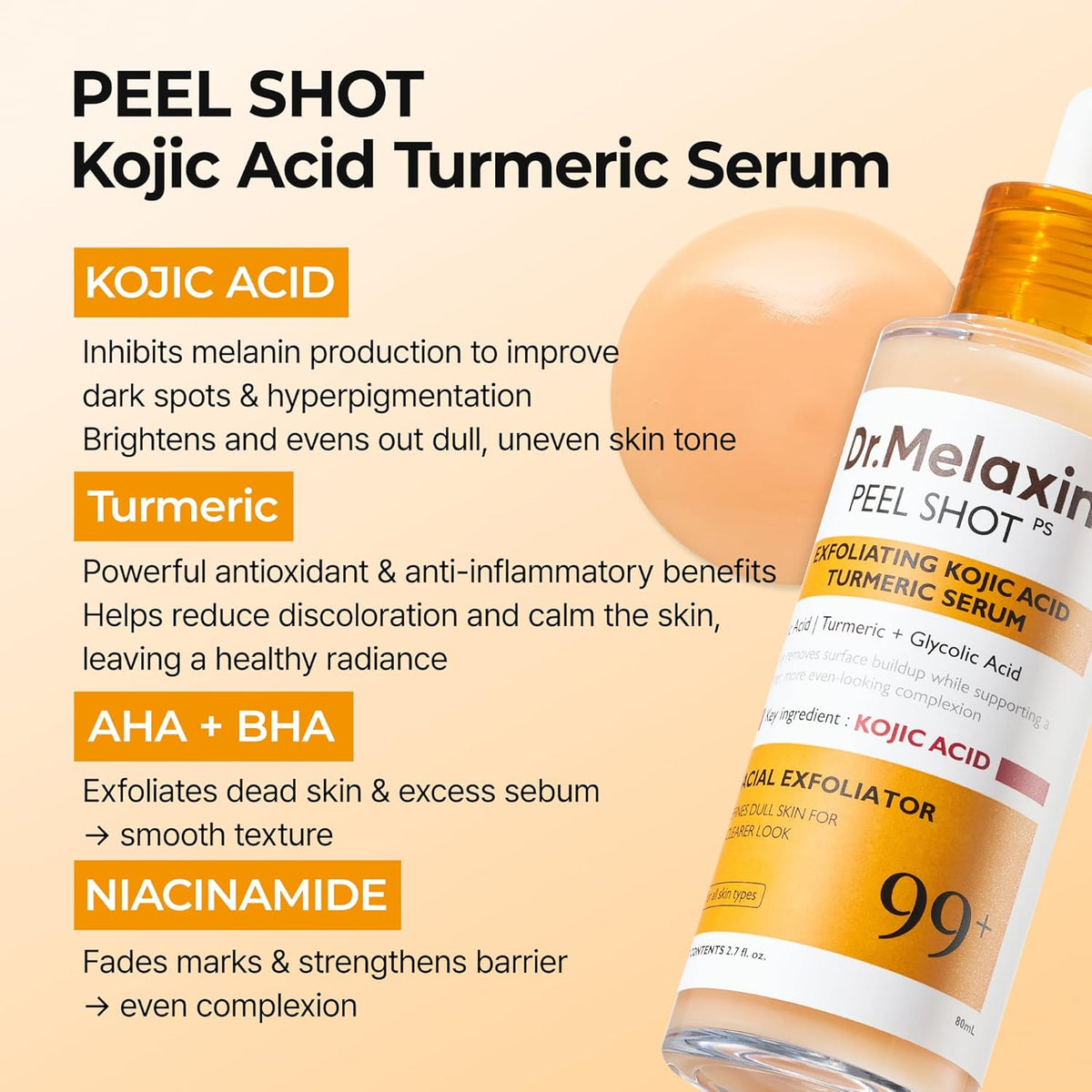 Dr.Melaxin Peel Shot Exfoliating Kojic Acid Turmeric Serum 80ml