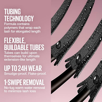 Maybelline Lash Sensational Sky Tubes Tubing Mascara, Extension-Like Lengthening Mascara, 24HR Eye Makeup with Shea Butter & Castor Oil, Very Black