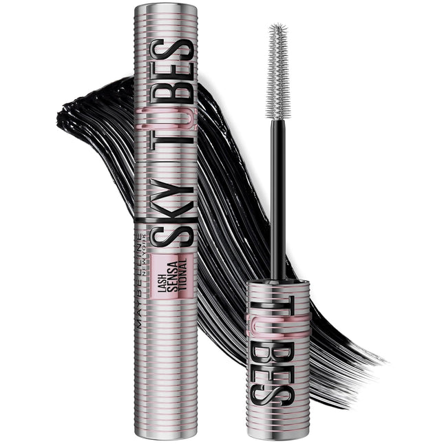 Maybelline Lash Sensational Sky Tubes Tubing Mascara, Extension-Like Lengthening Mascara, 24HR Eye Makeup with Shea Butter & Castor Oil, Very Black