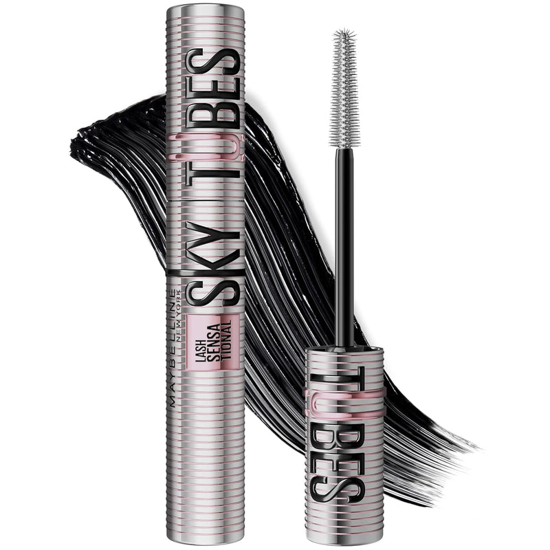 Maybelline Lash Sensational Sky Tubes Tubing Mascara, Extension-Like Lengthening Mascara, 24HR Eye Makeup with Shea Butter & Castor Oil, Very Black