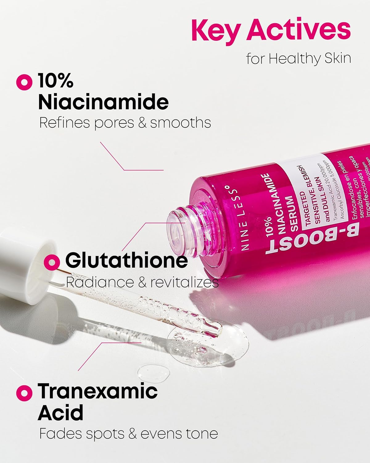 Nineless B-Boost Suero de Niacinamida 10% con Ácido tranexámico y glutatión 30ml