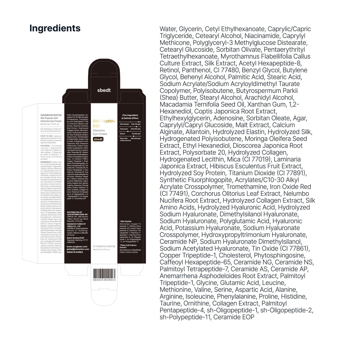 Sungboon Editor Silk Peptide EGF Intensive Eye Cream – 30 ml