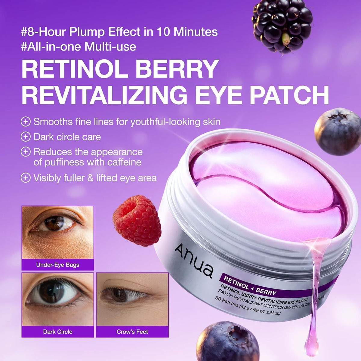 ANUA Retinol Berry Eye Patches – 60 unidades