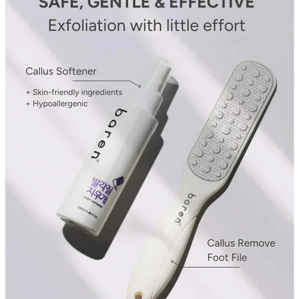Baren Foot Callus Remover Kit – Kit Removedor de Callos para Pies (Spray Exfoliante + Lima de Acero Inoxidable)