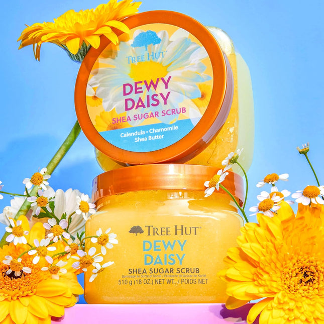 Tree Hut Dewy Daisy - Exfoliante de azúcar de karité, exfoliante corporal hidratante e hidratante con manteca de karité