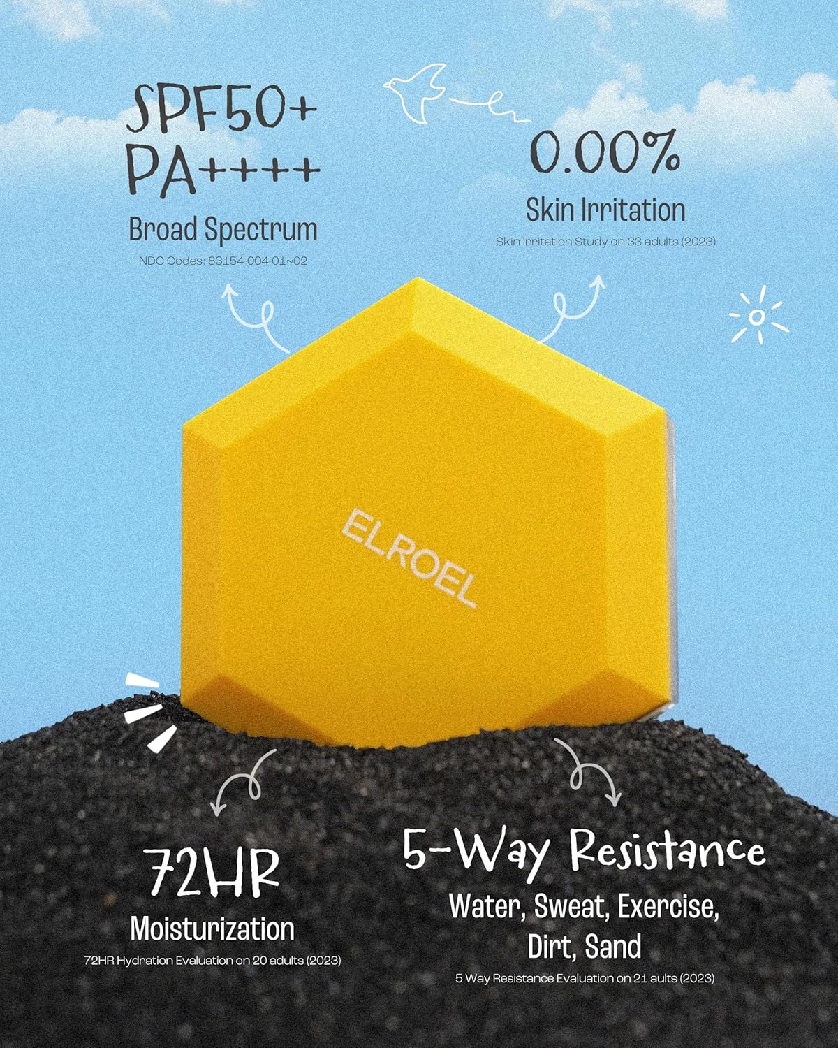 ELROEL Pang Pang Big Sun Cushion Plus - Protector solar de amplio espectro SPF50+ PA++++
