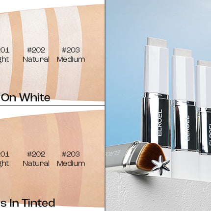 ELROEL BLANC Cover Cream Stick V - Base de maquillaje coreana que cambia de color con brocha desmontable, cobertura de media a completa