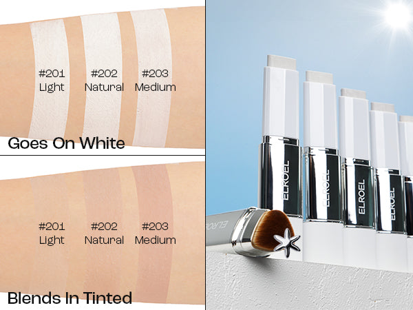 ELROEL BLANC Cover Cream Stick V - Base de maquillaje coreana que cambia de color con brocha desmontable, cobertura de media a completa