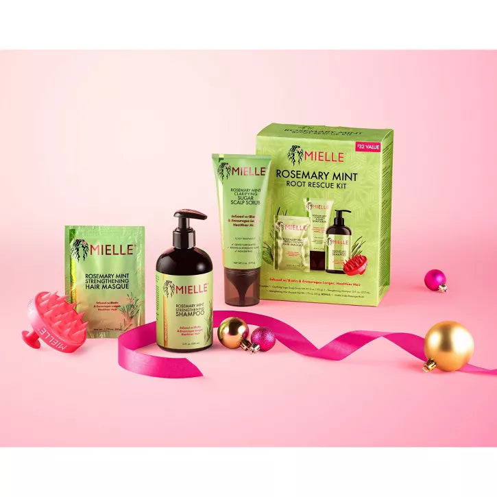 Mielle Organics - Set de regalo Shampoo, exfoliante y crema para el cabello con romero y menta