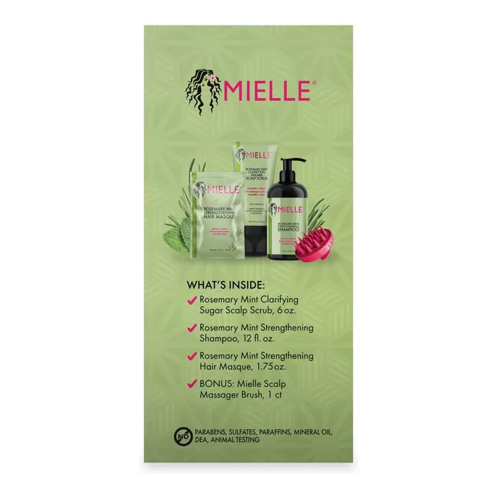 Mielle Organics - Set de regalo Shampoo, exfoliante y crema para el cabello con romero y menta