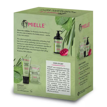 Mielle Organics - Set de regalo Shampoo, exfoliante y crema para el cabello con romero y menta