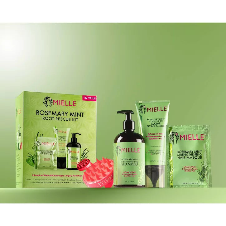 Mielle Organics - Set de regalo Shampoo, exfoliante y crema para el cabello con romero y menta