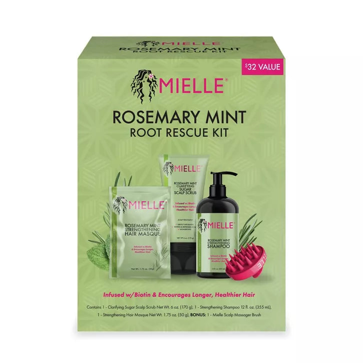 Mielle Organics - Set de regalo Shampoo, exfoliante y crema para el cabello con romero y menta