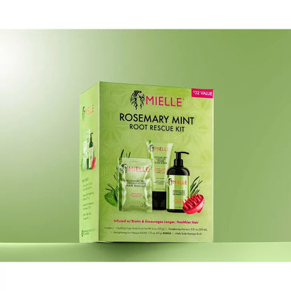 Mielle Organics - Set de regalo Shampoo, exfoliante y crema para el cabello con romero y menta