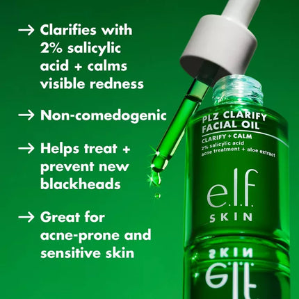 e.l.f. PLZ Clarify Facial Oil - 2% Salicylic Acid Acne Treatment + Aloe Extract 30ml