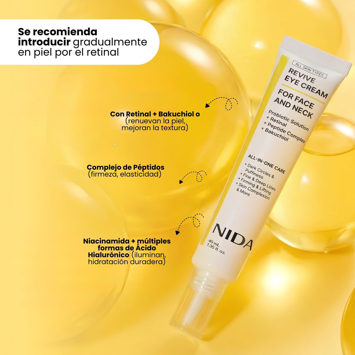 NIDA Revive Eye Cream For Face And Neck –Crema Reafirmante para Ojos, rostro y Cuello 40ml