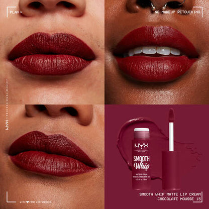 NYX Smooth Whip - Crema de labios mate, larga duración, hidratante, lápiz labial líquido