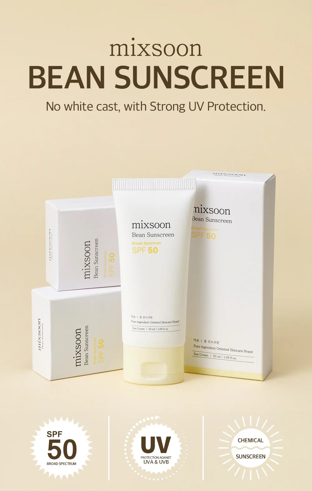 Mixsoon Bean Sunscreen SPF 50 -50ml
