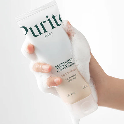 Purito Limpiador facial exfoliante de avena 150ml, lavado facial diario hidratante con arcilla exfoliante suave que minimiza los poros