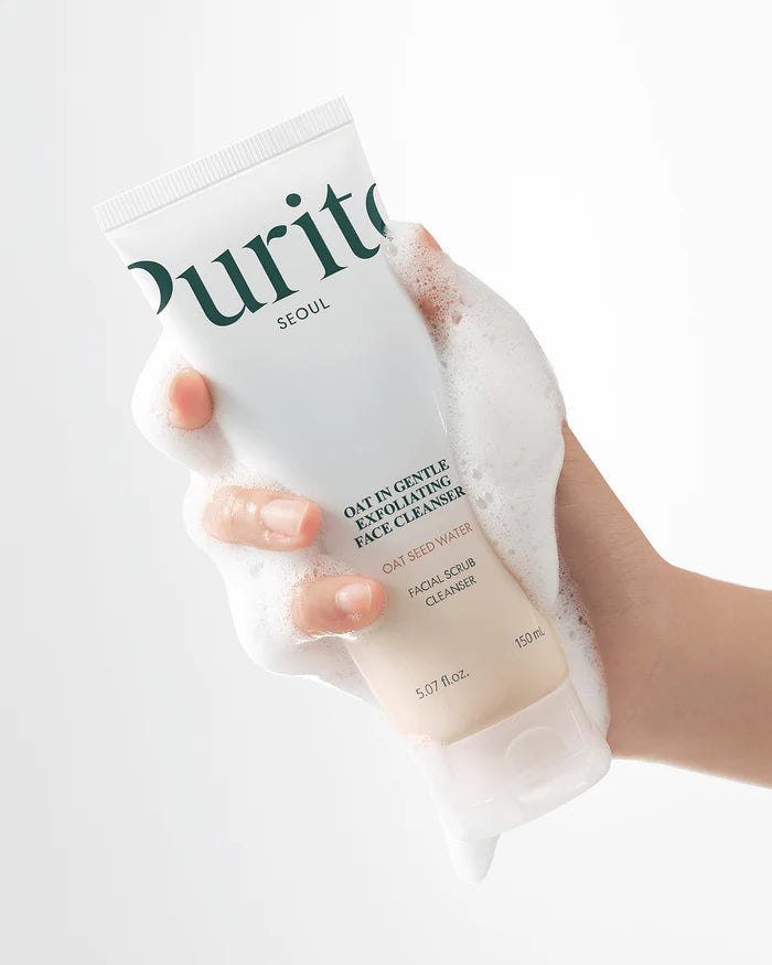 Purito Limpiador facial exfoliante de avena 150ml, lavado facial diario hidratante con arcilla exfoliante suave que minimiza los poros