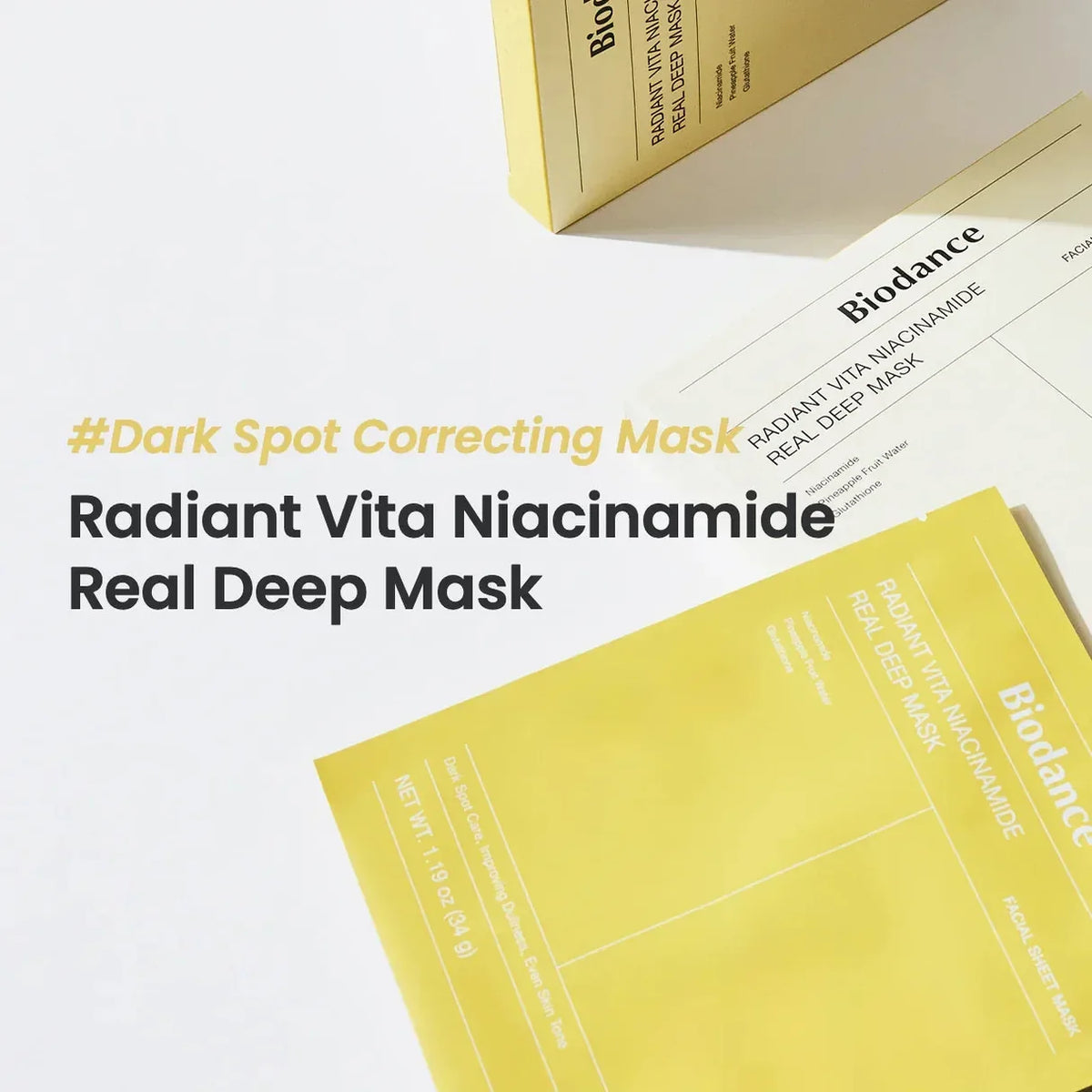 Biodance Radiant Vita Niacinamide Real Deep Mask – 4 mascarillas × 34 g