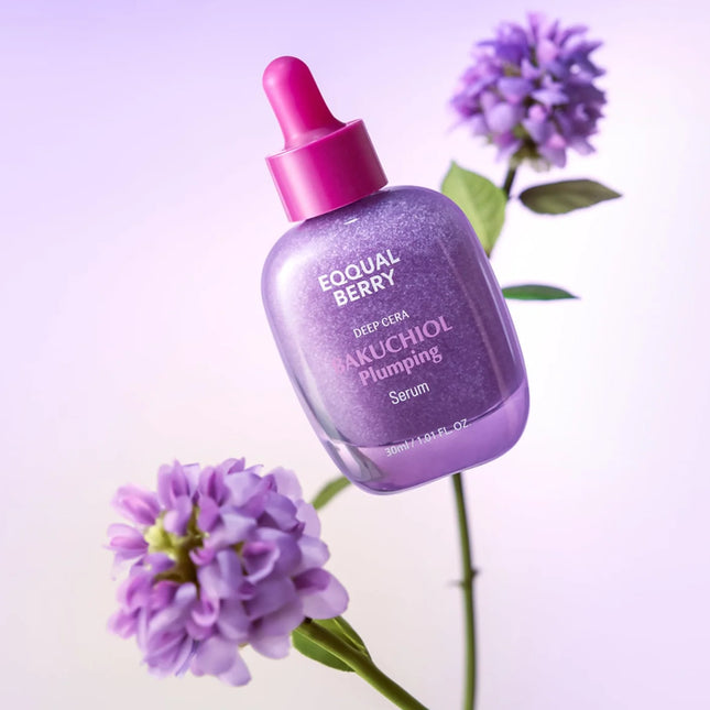Eqqual Berry Bakuchiol Plumping Serum Minimizador de poros y arrugas, Alternativa de retinol para pieles sensibles