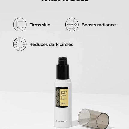 COSRX Snail Mucin Peptide Under Eye Cream 25ml 73.7% de mucina de caracol y niacinamida, crema de ojos antienvejecimiento