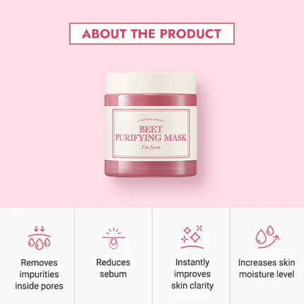 I'm From Beet Purifying, máscara de arcilla hidratante profunda, 1.5% de enzima de remolacha roja, limpia los poros y controla el sebo