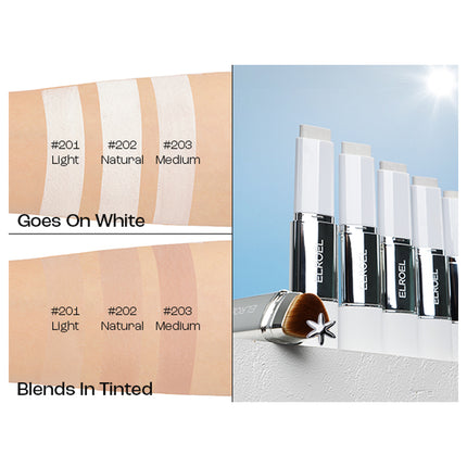 ELROEL BLANC Cover Cream Stick V - Base de maquillaje coreana que cambia de color con brocha desmontable, cobertura de media a completa