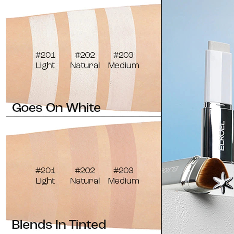 ELROEL BLANC Cover Cream Stick V - Base de maquillaje coreana que cambia de color con brocha desmontable, cobertura de media a completa