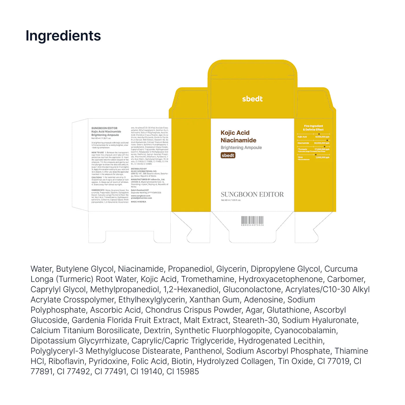 Sungboon Editor Kojic Acid Niacinamide Brightening Ampoule 40ml