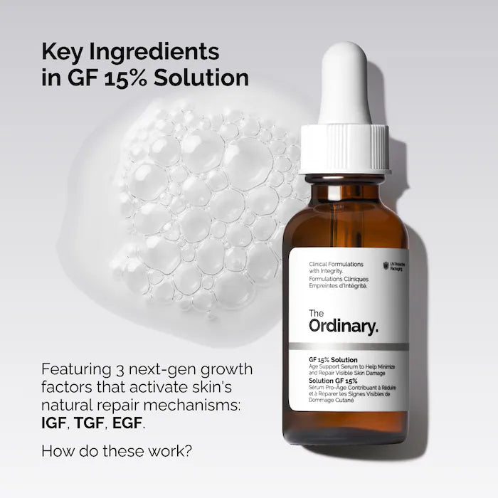 The Ordinary  Suero GF 15% para una reparación visible de la piel y las arrugas