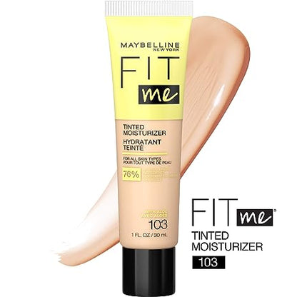 Maybelline Fit Me Crema hidratante tintada, cobertura natural, maquillaje facial